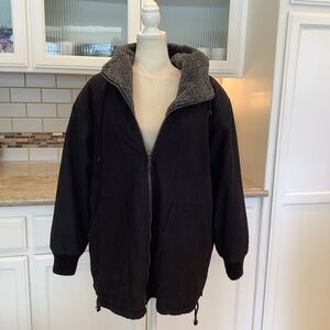 Mulberry Street Men’s Reversible Black Hooded Jacket Size Large Fleece